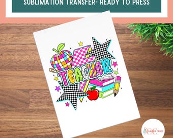 teacher sublimation, back to school sublimation print, back to school sublimation, retro teacher, sublimation transfers ready to press