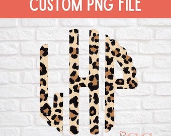 Archivo PNG de monograma festoneado, monograma PNG con estampado de leopardo, archivos PNG de monograma para sublimación, descarga de monogramas PNG, diseños de monogramas PNG