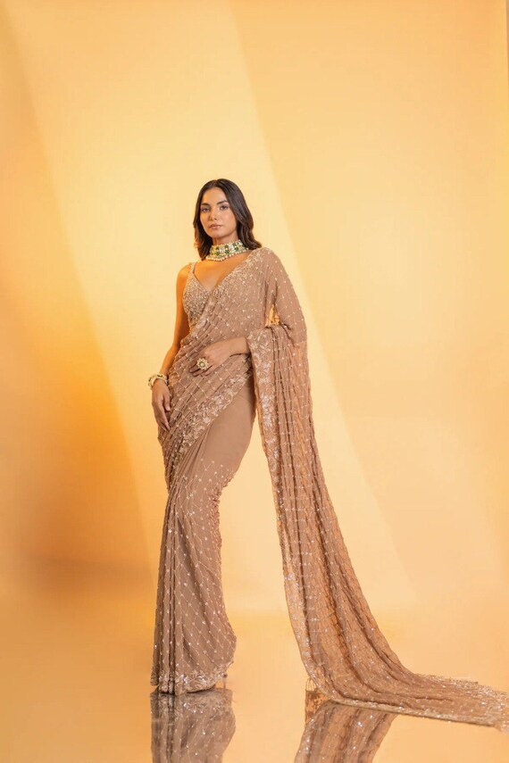 Beautiful Sequence Work Saree With Blouse Designer Saree With Blouse Party Wear Outfit Etsy