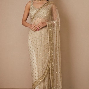 Soft Net Sequence Work Saree with Blouse and Petticoat Indian Wedding Wear Saree Sabyasachi Saree For Women