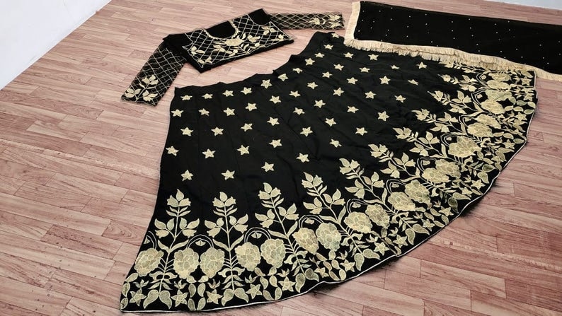 Designer Taffeta Silk Lehenga Choli With Heavy Embroidery Work And Heavy Butterfly Net Dupatta For Women