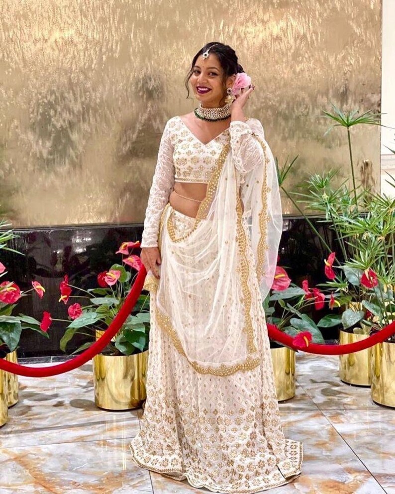Off White Designer lehenga Choli Georgette Lehenga Choli For Bride and Bridesmaids Indian wedding Dress Ghaghara Choli