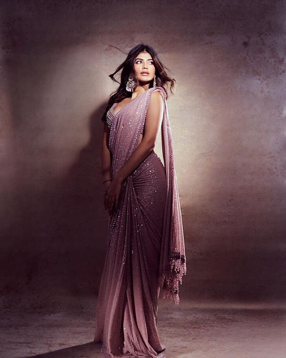 Bollywood Style Peach Pink Saree With Blouse Indian Cocktail Party Wear Saree Georgette Saree Etsy Ireland