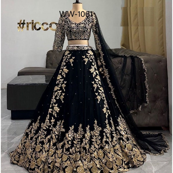 Black Party Wear Heavy Lehenga Choli In Embroidery Work Indian Outfit Wedding Outfit