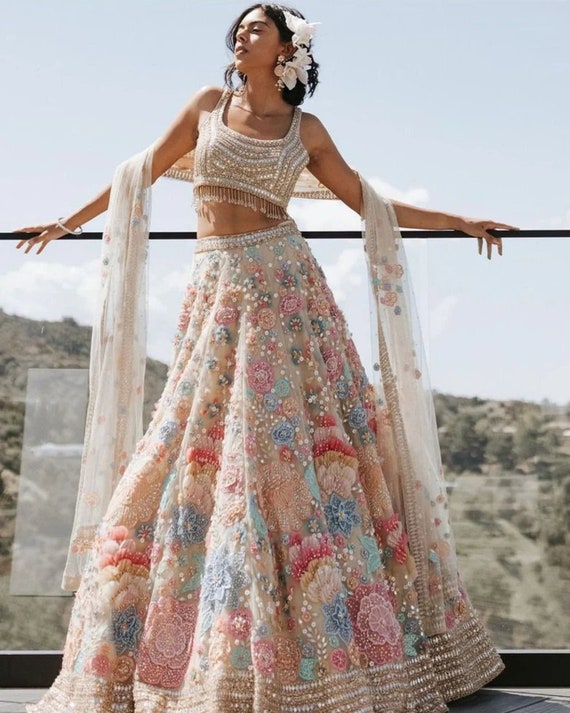 white party wear lehenga