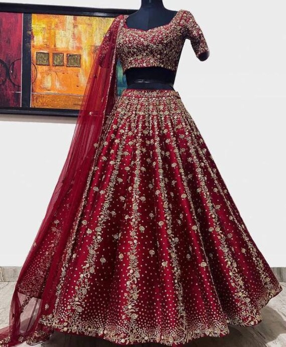 Bridal Silk Lehenga Choli in Sequence and Dori Work With Attached Can  Indian Wedding Wear Lehenga Bridesmaid Lehenga 