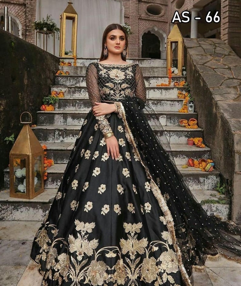 Designer Taffeta Silk Lehenga Choli With Heavy Embroidery Work And Heavy Butterfly Net Dupatta For Women