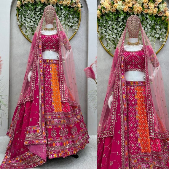 Bridal lehenga orange and pink deals
