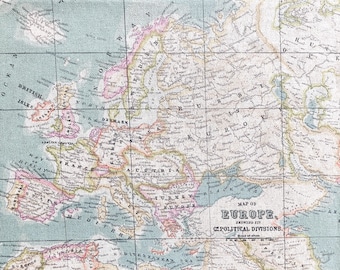 World Map Fabric: Duck Egg Blue Cotton (137 x 76cm)
