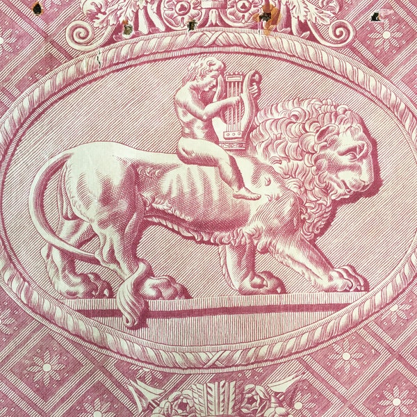 Beautiful Antique Toile With a Classical Lion and Swans