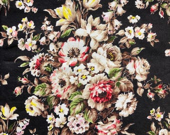 Vintage Floral Barkcloth On Dark Background