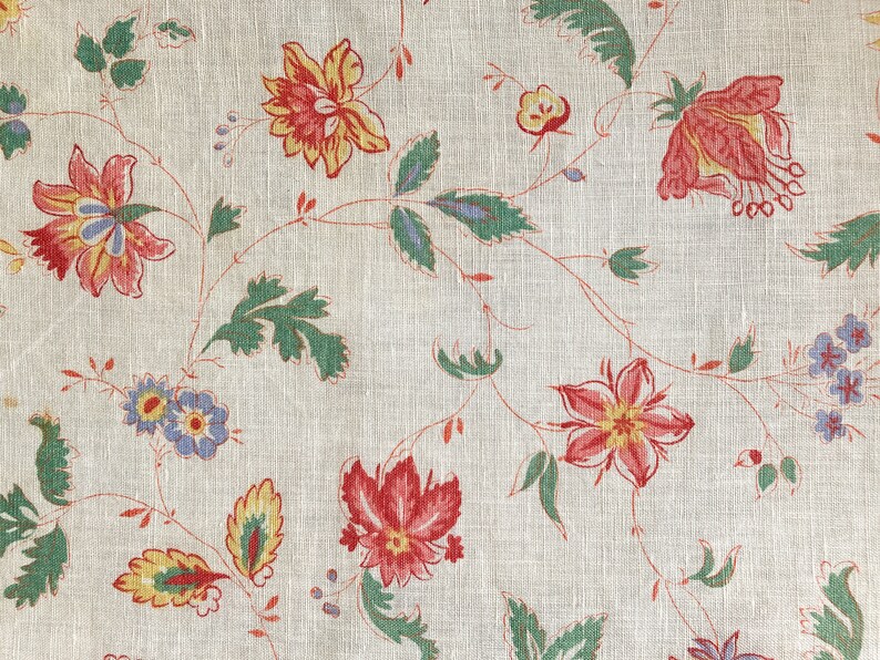 Handblocked Vintage Linen Fabric Etsy UK