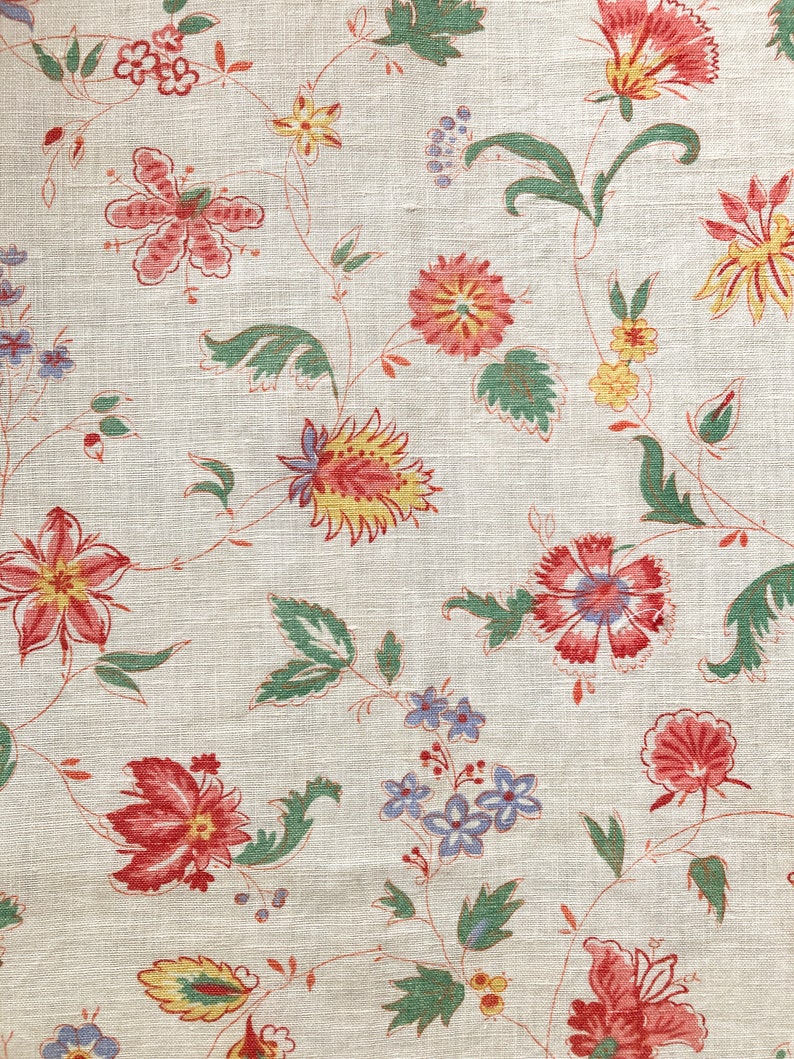 Handblocked Vintage Linen Fabric Etsy UK