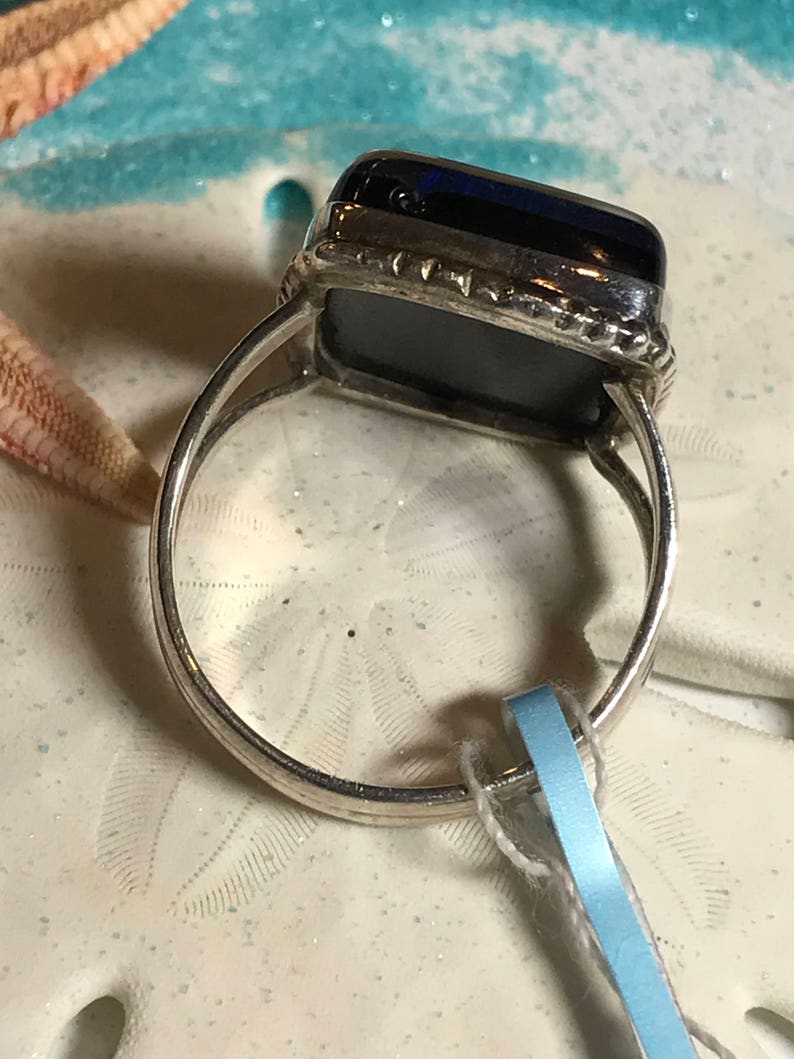 New American Artisan Crafted Sterling Silver .925 Blue Dichroic Glass Ring Size 8.5