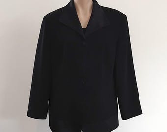 Vintage 90s Black Corporate Blazer Jacket, Collared Jacket Size 12