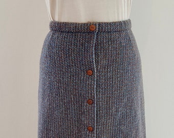 The 3Rs Vintage Fabric Blue Brown Stripe Wool Skirt, Australian Handmade Size 12