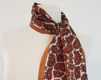 Vintage 80s Bronze Red Paisley Long Rectangle Scarf