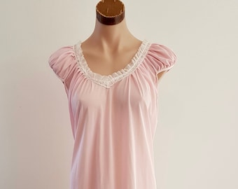 The 3Rs Upcycled Vintage 60s Pink White Frilly Nightie, Size AU 12-14