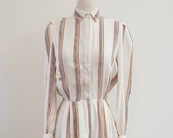 Vintage 80s Rainbow Stripe Long Sleeve Dress, Sportsgirl Australian Made Size 8