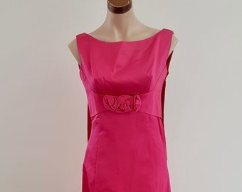 Vintage 60s Fuchsia Pink Long Formal Dress with Train, AS IS, Size 10