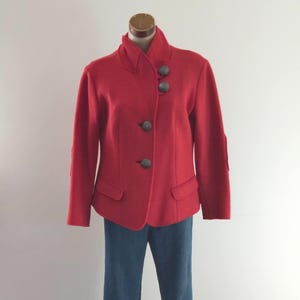 Retro 00s Red Merino Wool Jacket with Large Silver Metal Buttons, Size 10