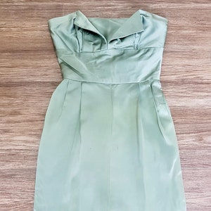 Vintage 50s Green Strapless Wiggle Dress, Australian Handmade, Size 6