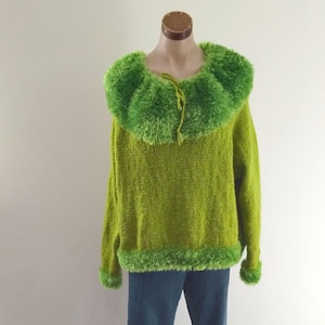 The 3Rs Handknitted Lime Green Shawl Collar Jumper