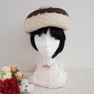 Vintage 60s Brown White Turn Back Rim Day Hat, Australian Made