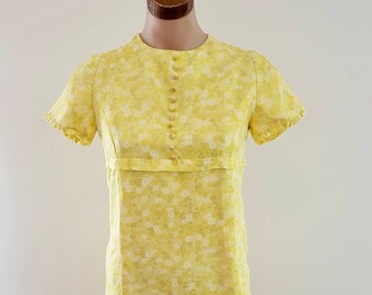 Vintage 60s Yellow Floral Short Mini Dress, Australian Handmade Size 8