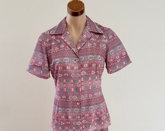 Vintage 70s Pink Stripe Skirt Top Suit Set, Cover Girl Australian Made size 10