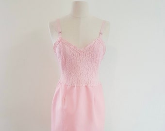 Vintage 60s Pink Nylon Lace Petticoat Full Slip, Size 8