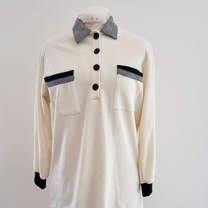 Vintage 90s Cream Black Rugby Polo Top with Pockets, Size AU 12
