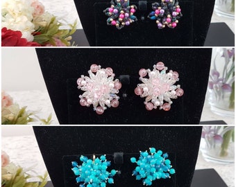 3 Pairs Vintage 60s Star Burst Clip On Earrings, Vintage Costume Earrings