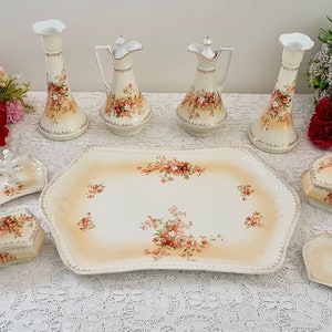 9 Piece Vintage Mid Century Ceramic Dressing Table Set, Tray Trinket Jewellery Boxes