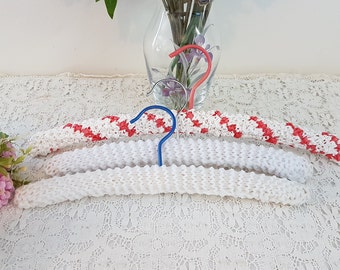 Vintage Mid Century 3 Red and White Knitted Coathangers Clotheshangers