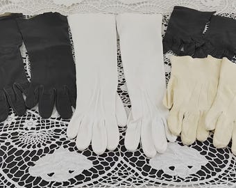 Gants Femme Anciens Cuir Et Soie Brodés Fleurs - Taille S
