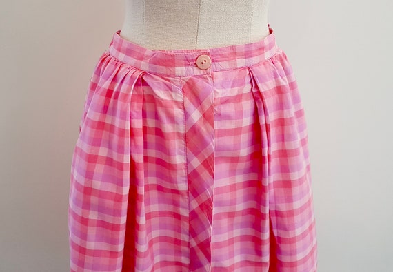 Vintage 60s Pink Check Button Through Skirt with … - image 2