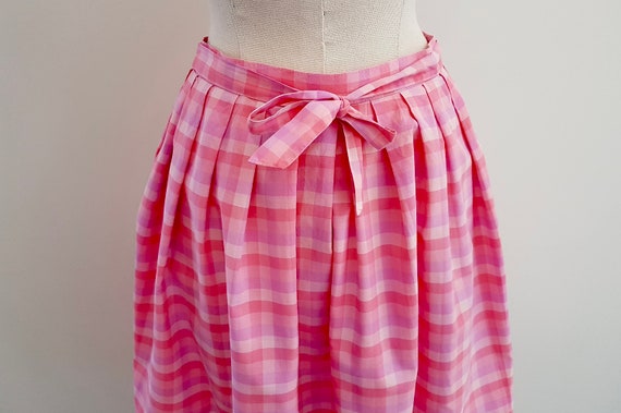 Vintage 60s Pink Check Button Through Skirt with … - image 5