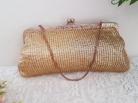 Vintage 60s Gold Lame Fabric Evening Bag, Mid Cen… - image 2