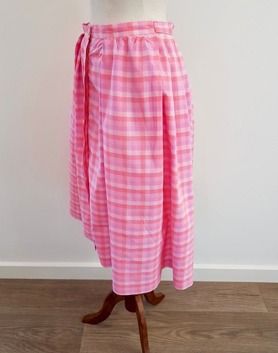 Vintage 60s Pink Check Button Through Skirt with … - image 3
