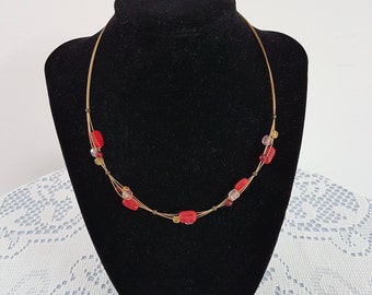 Vintage 90s Avon Red Wire Choker Necklace, Costume Jewellery
