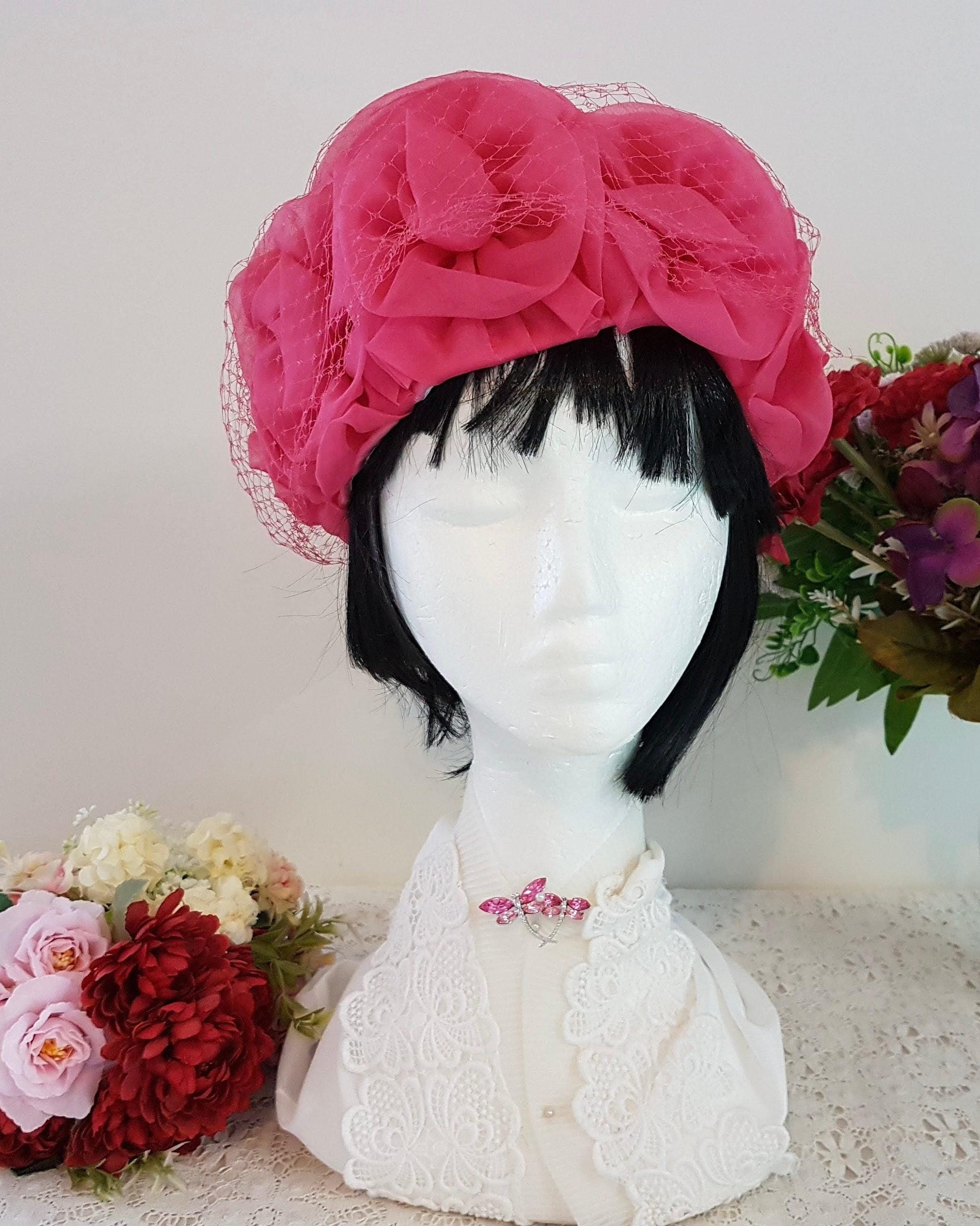 Vintage 1950s 1960s Cocktail Hat Dead Stock Pink Roses Flowers Midcentury NWT 50s Pink Rose Hat - Etsy main image 3