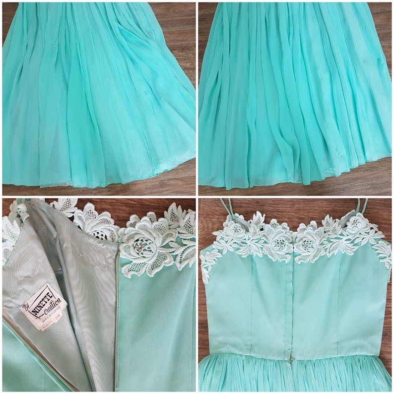 Vintage 50s Mint Green Ball Prom Formal Gown Dress, A Ninette Creation Size 8 image 10