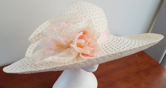 Cream Pink Floral Wide Brim Hat - Etsy 