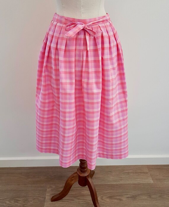 Vintage 60s Pink Check Button Through Skirt with … - image 4