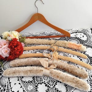 8 Vintage Beige Cream Covered Coathangers Clotheshangers