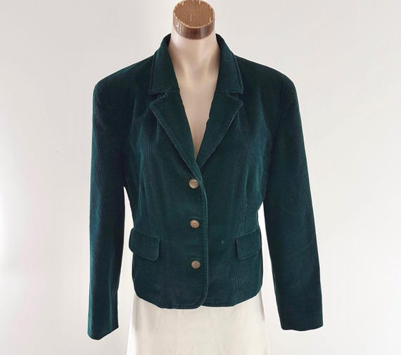 Vintage 80s 90s Genuine Thomas Burberry Made in England Green Corduroy Jacket with Pockets,