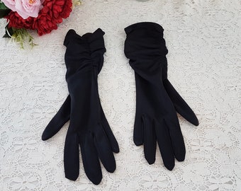 Vintage 60s Black Mid Length Gloves, Made in Japan Size 7