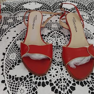 Vintage 80s 90s Red Leather Sandal Shoes, Paco Marchena Spain Size 36