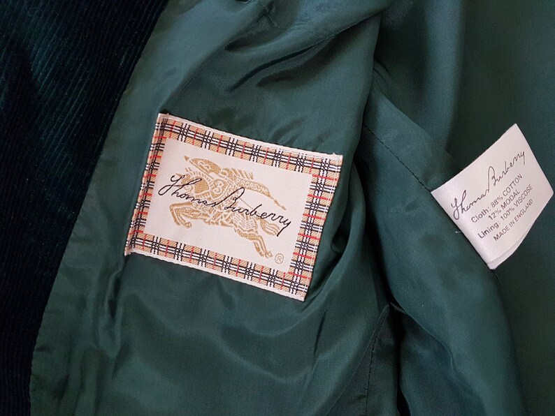 Vintage 80er 90er Jahre Original Thomas Burberry Made in England Grüne Cordjacke mit Taschen, Bild 2